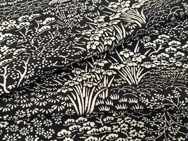 平和屋着物●上質な小紋 松竹梅花文 黒地 正絹 AABB0150zg