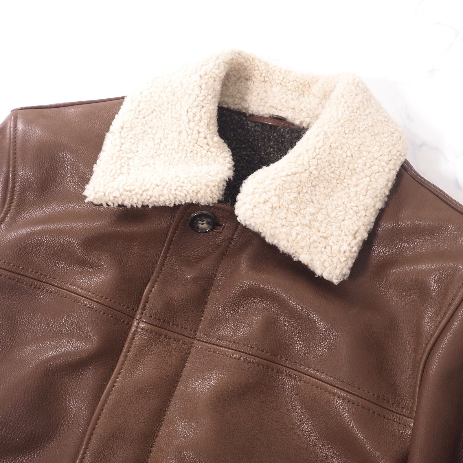 ダンヒル dunhill 襟ファー 裏地ボア カーフレザー ジャケット Sサイズ ◎ダンヒル dunhill 襟ファー 裏地ボア カーフレザー ジャケット S