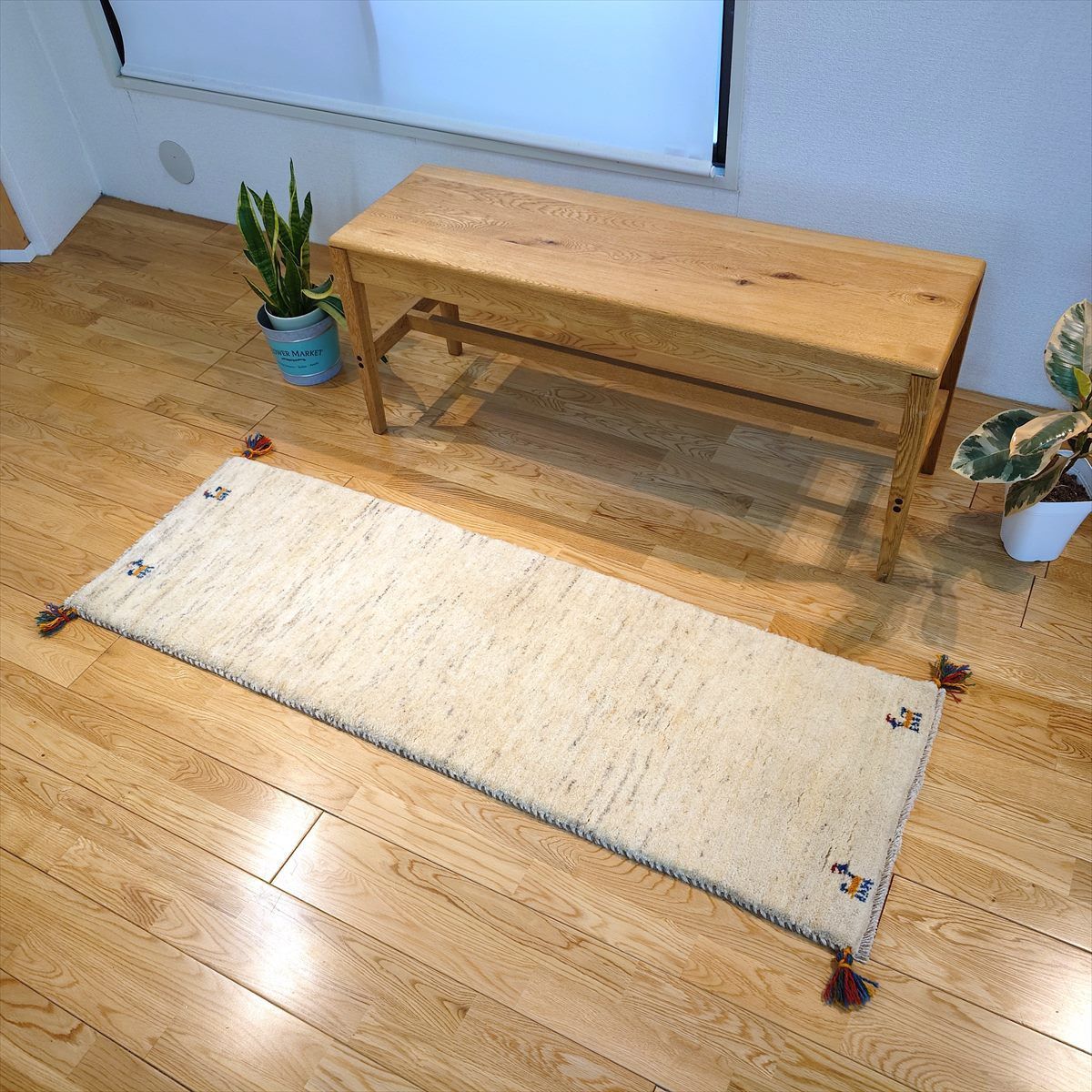 ペルシャギャッベ ランナー中143×50 アイボリーヤギ