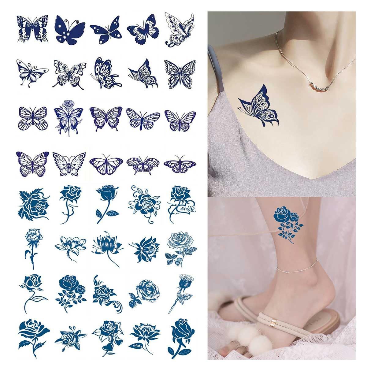 ☆26枚☆ 貼るだけ ☆タトゥーシール バラ 蝶 新品（タトゥーシール 40 ..., 画像サイズ:1200x1200