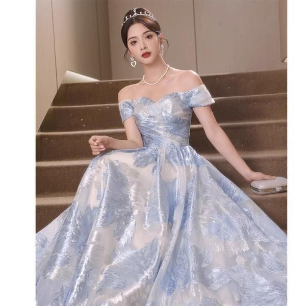 パーティードレス オフショルダー ウエディングドレス ロング丈ドレス 上品 大人 Aライン 二次会 披露宴 発表会