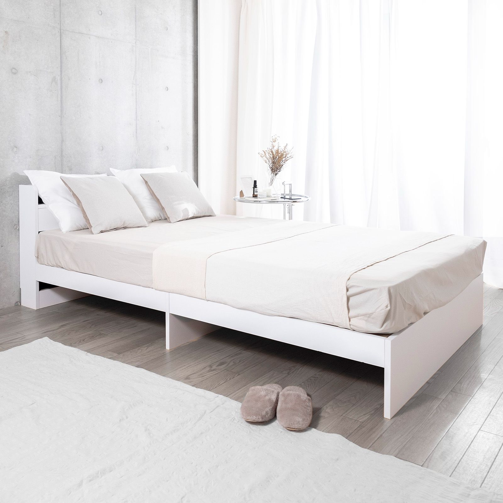 シングル ベッド マットレス付 宮棚 ベッドフレーム コンセント付き 耐久性 メラミン材 組立品 LEDI_MONO み