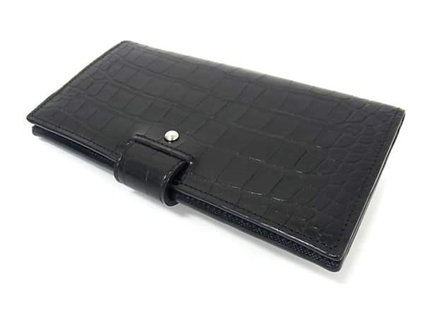 ■新品同様■ A.D.M.J. エーディーエムジェイ クロコダイル型押しレザー 二つ折り 長財布 ウォレット レディース ブラック系 FG5416 A.D.M.J. - □新品同様□ A.D.M.J. エーディーエムジェイ クロコダイル
