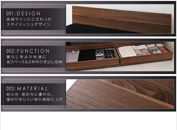 引き出し付きベッド シンプルベッド 収納ベッド 収納付きベッド 【Pleasat】 プレザート 【国産カバーポケットコイルマットレス付き】 ダブルサイズ ダブルベッド ダブルベット