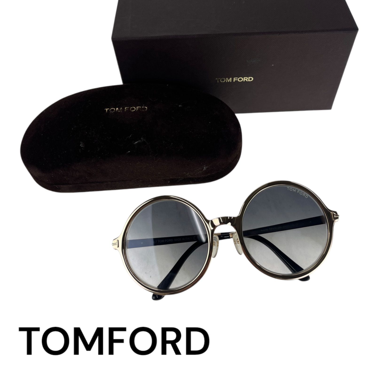 美品 トム フォード TOM FORD ラウンド サングラス Ava TF572 ゴールド 