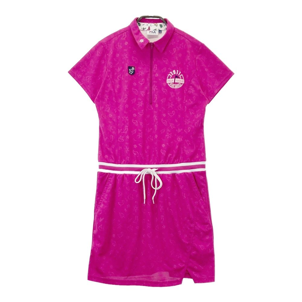 サイズ：M FILA GOLF フィラゴルフ ハーフジップ 半袖ワンピース 総柄 