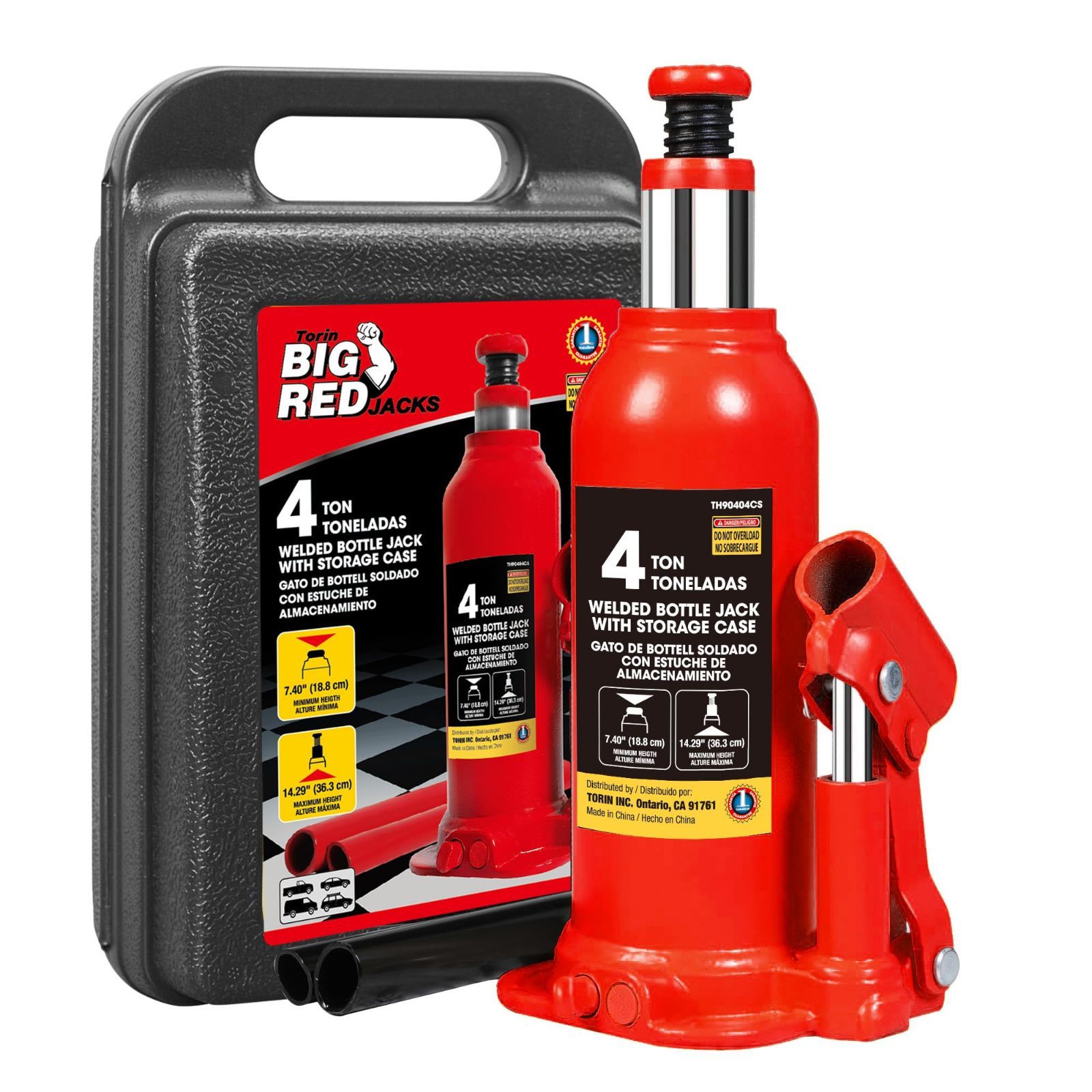 新品 BIG RED ダルマジャッキ 4t ケース付き 油圧ジャッキ 最低位188mm/最高位363mm ジャッキアップ 車用 ボトルジャッキ スチール製 荷重4トン 軽量 車用 車整備 タイヤ交換 レッド