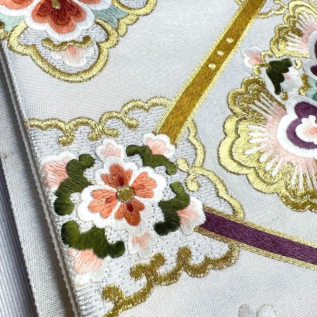 刺繍花菱菊花格子模様袋帯着物113a p