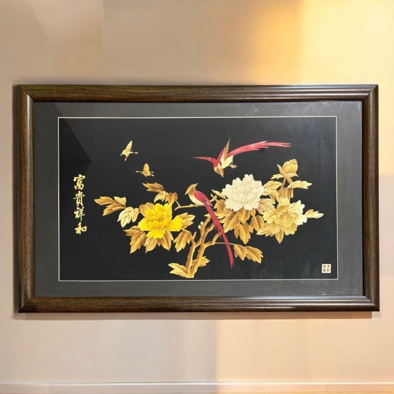中国現地買入 鴛鴦 蝶 切り絵 貼り絵 中国 菊 風景 額 版画 アート イラスト 美術品 中国雑貨 コレクション 骨董品 アンティーク