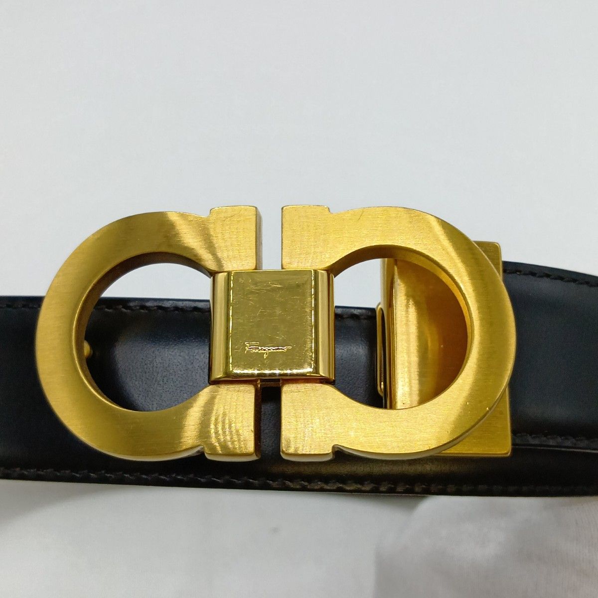 美品　フェラガモ　ダブルガンチーニ　ベルト　ブラック×ゴールド金具 ◎◎Ferragamo フェラガモ ダブルガンチーニ ベルト ブラック