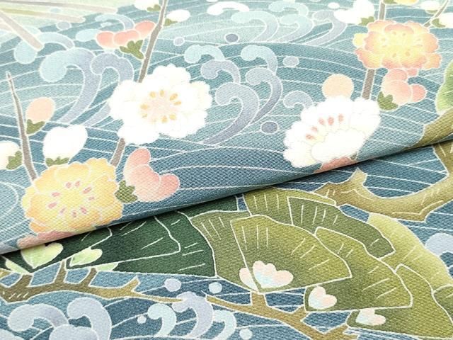 平和屋着物○十日町友禅作家 岡村蒼風 黒留袖 流水立波花文