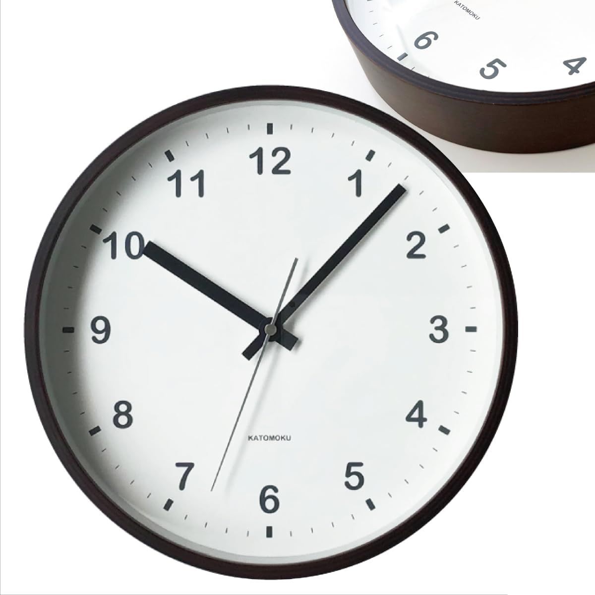 【数量限定】km-35M φ252mm スイープ（連続秒針） ブラウン clock (クォーツ時計) wall plywood KATOMOKU