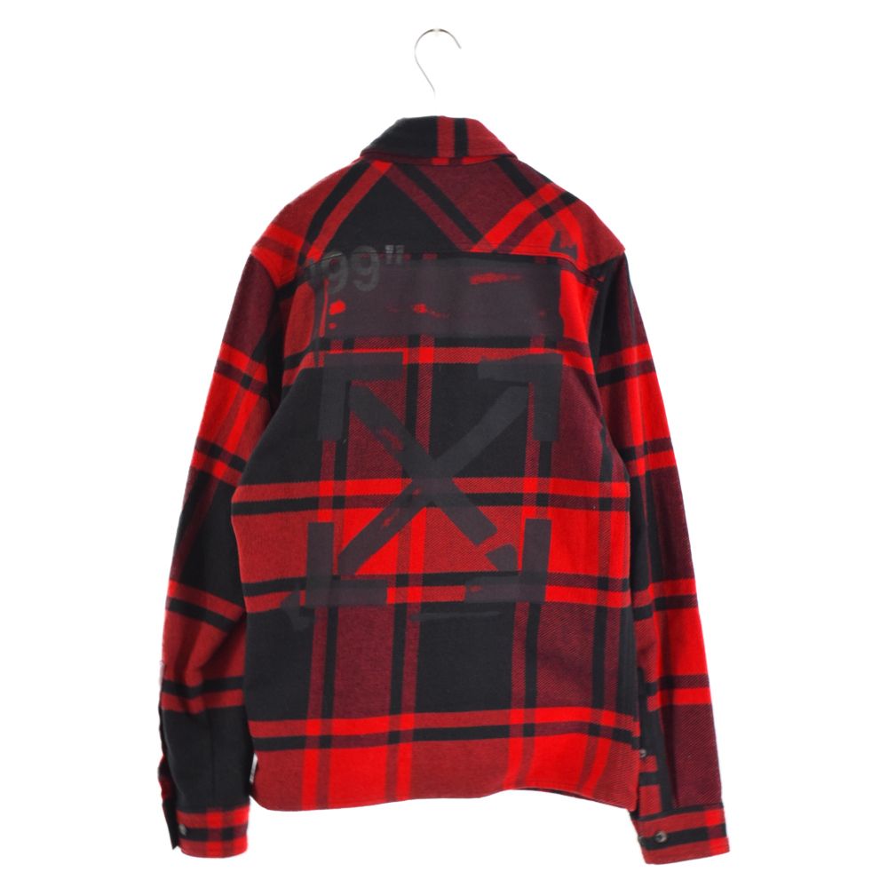 OFF-WHITE (オフホワイト) STENCIL FLANNEL SHIRT OMGA060R19C08015 ステンシル フランネルシャツ 長袖 チェックシャツ ブラック/レッド - メルカリ