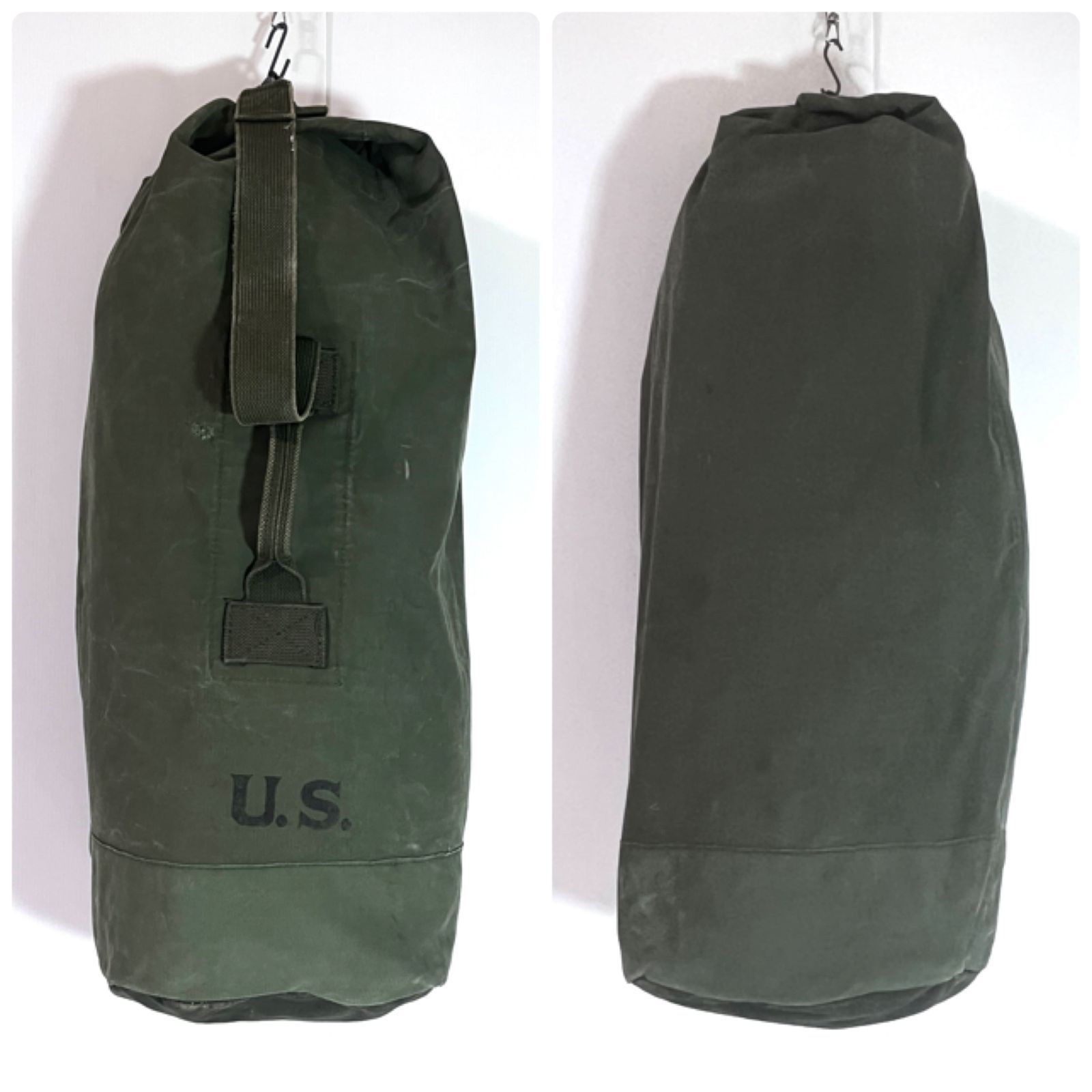 雰囲気抜群 50s U.S.ARMY 米軍実物 フォント USステンシル ヴィンテージ ダッフルバック ヘビー コットンキャンバス バラックバッグ 袋 bag ミリタリー ワンショルダー 1950年代 OG-107 1950s p25053245