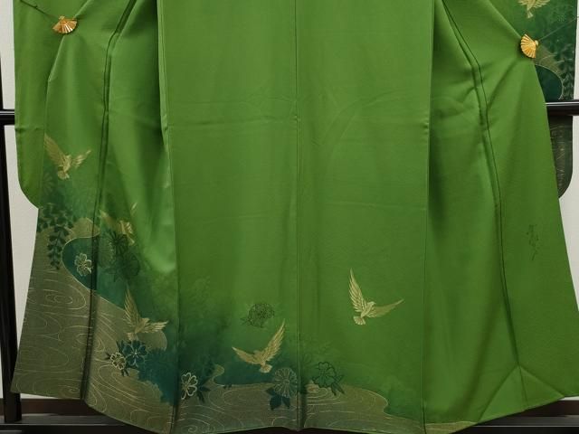 平和屋着物○染色作家 斉藤三才 振袖 寿光織 三歳鳥 暈し染め 金銀糸