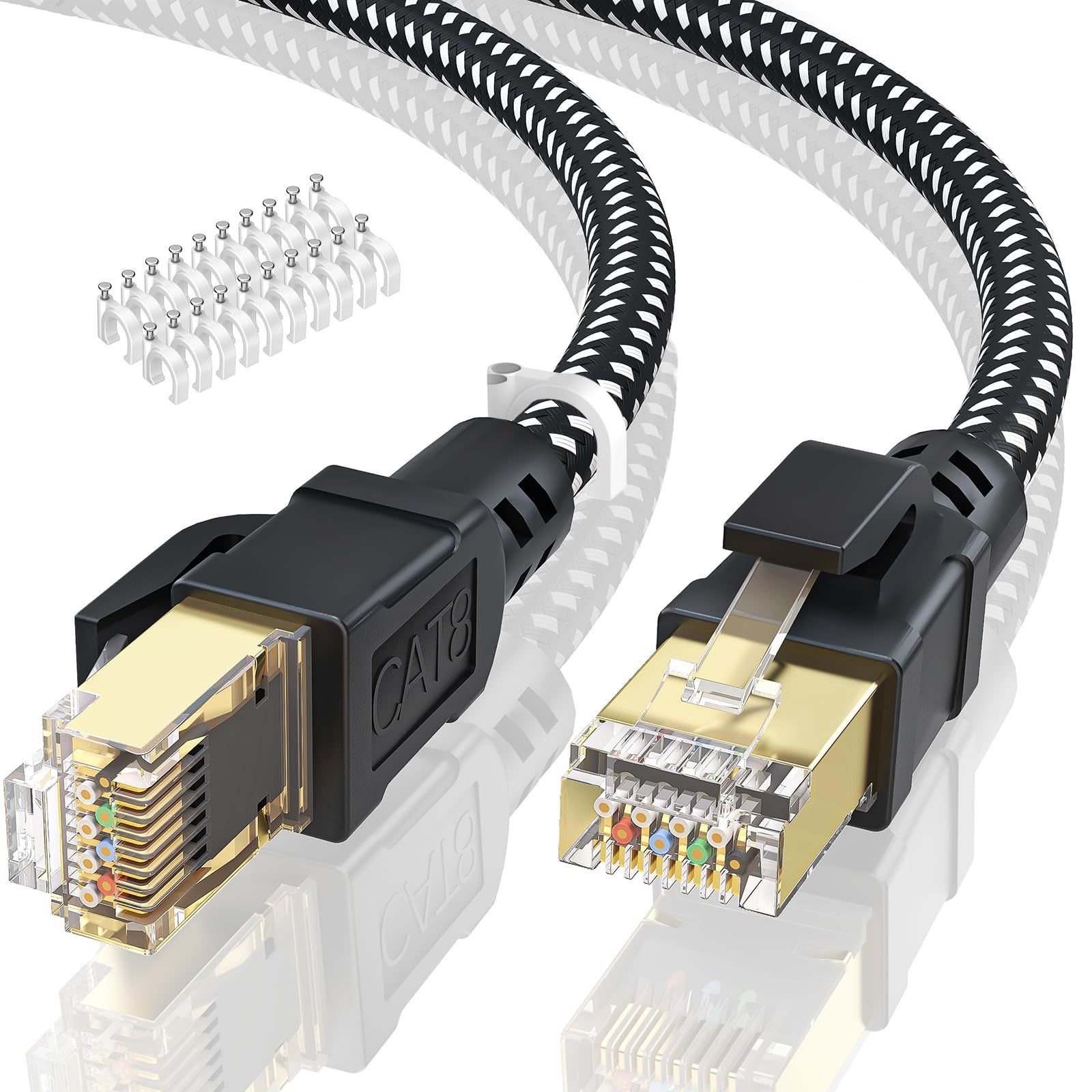 Style:編む_Size:30M BUSOHE LANケーブル 30M CAT8 有線lan フラット40Gbps 2000MHz 高速 RJ45 コネクタ カテゴリー8 lan延長ケーブル 隙間 lanケーブルランケーブル 準拠 イーサネット ラン ゲーム
