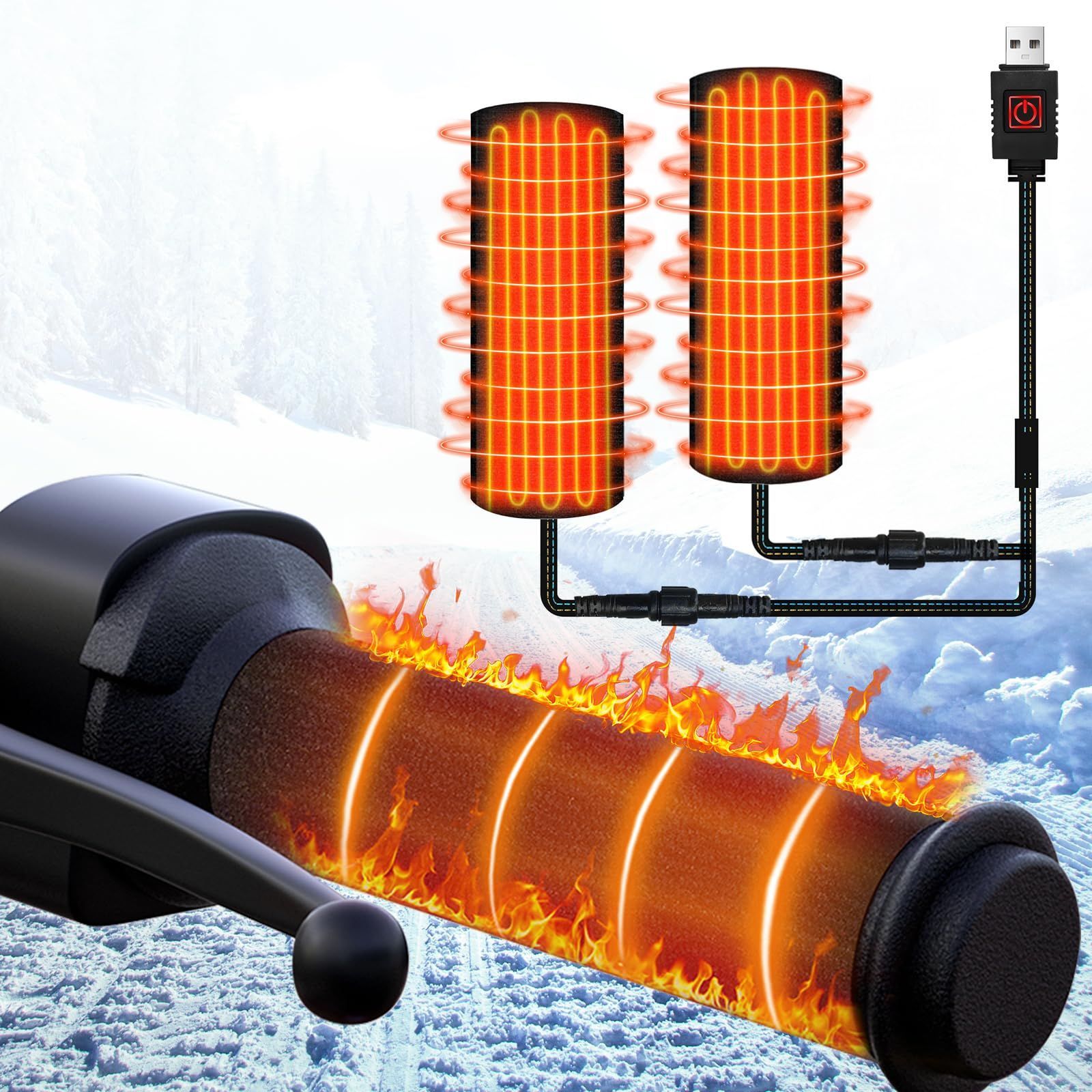 バイク グリップヒーター PORAXY バイク ロールヒーター USB 給電タイプ5+1段階 温度調整 巻き付け ハンドルヒーター オートバイク用 ホットクリップ 冬対策 防寒 防水 汎用タイプ 電熱 ウォー