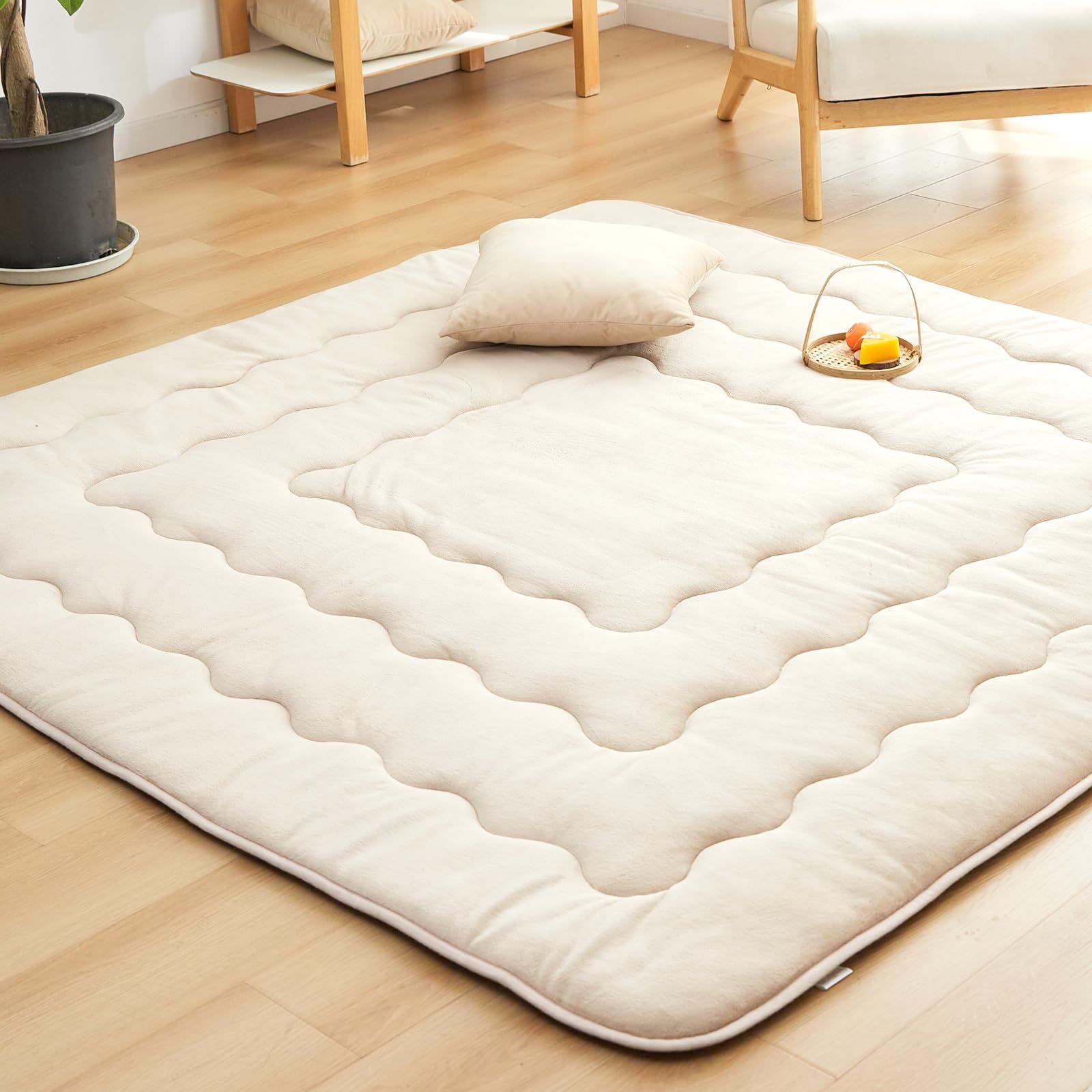 Housecover こたつ敷き布団 正方形 2畳 フランネル ラグ カーペット ラグマット 両用 こたつマット 床暖房対応 接触温感 滑り止め付き 防音遮音 抗菌防臭 無地 約190×240cm クリーム