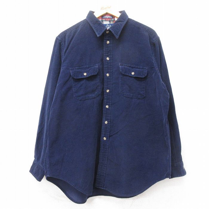 XL/古着 ウールリッチ 長袖 シャツ メンズ 90s コーデュロイ コットン 紺 ネイビー spe 25feb15 中古 トップス