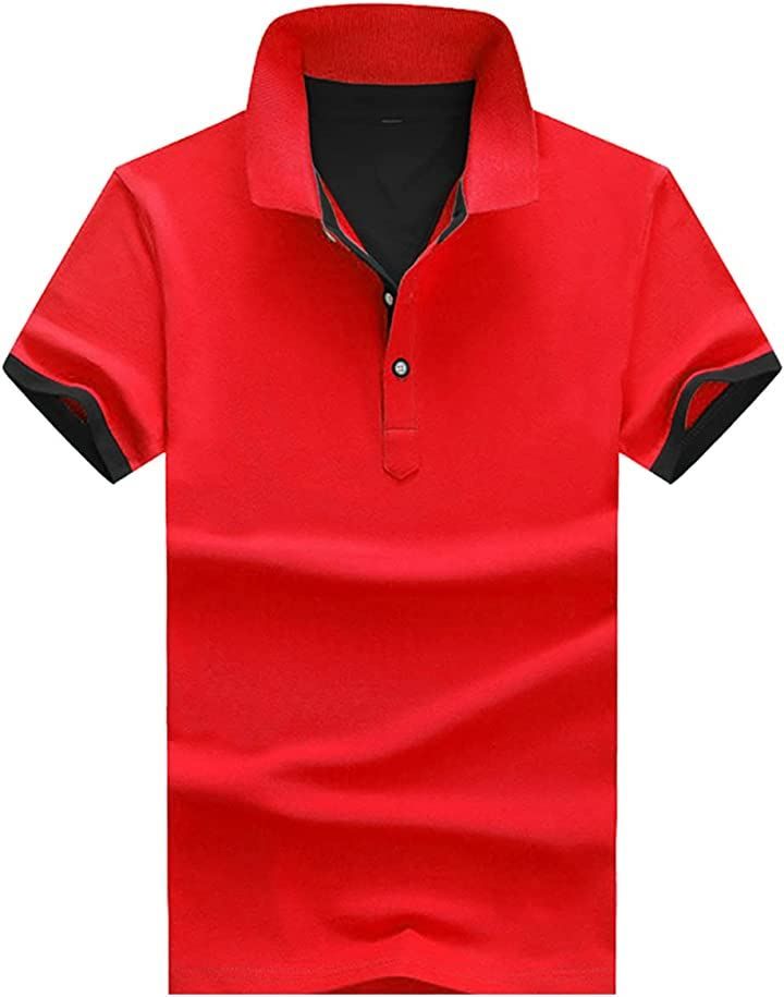 three Joy ポロシャツ メンズ ゴルフウェア 半袖 シンプル お洒落 バイカラー( レッド/ブラック，  XL)