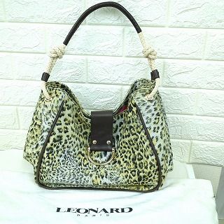 LEONARD レオナール キャンバス トートバッグ ヒョウ柄 LEONARD レオナール キャンバス トートバッグ ヒョウ柄