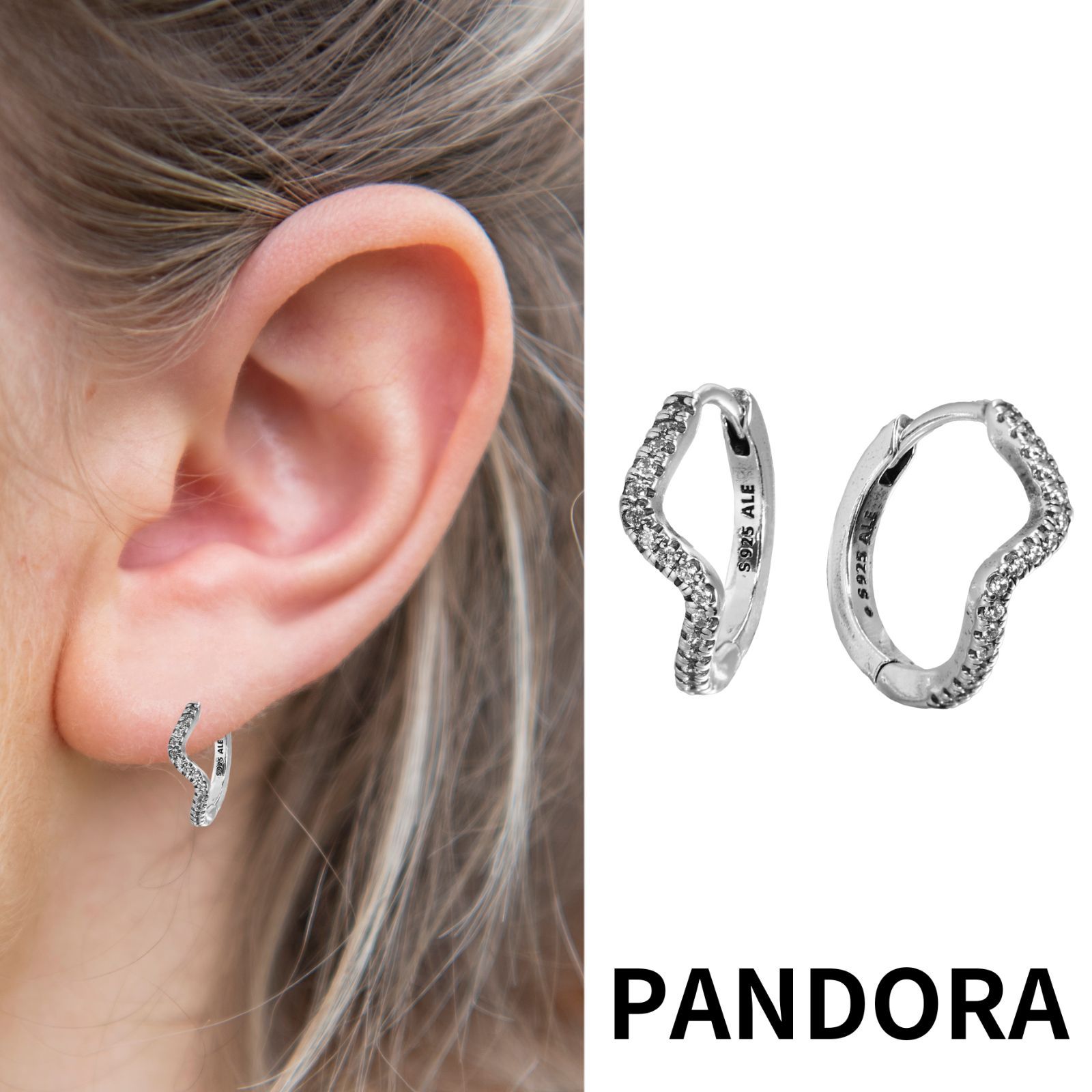 【新品・正規品】ボックス・ショッパー付 PANDORA(パンドラ) ★スパークリング ウェーブ フープ ピアス★ カスタマイズアクセ スターリングシルバー シルバー925 ピアス ブランド アクセサリー