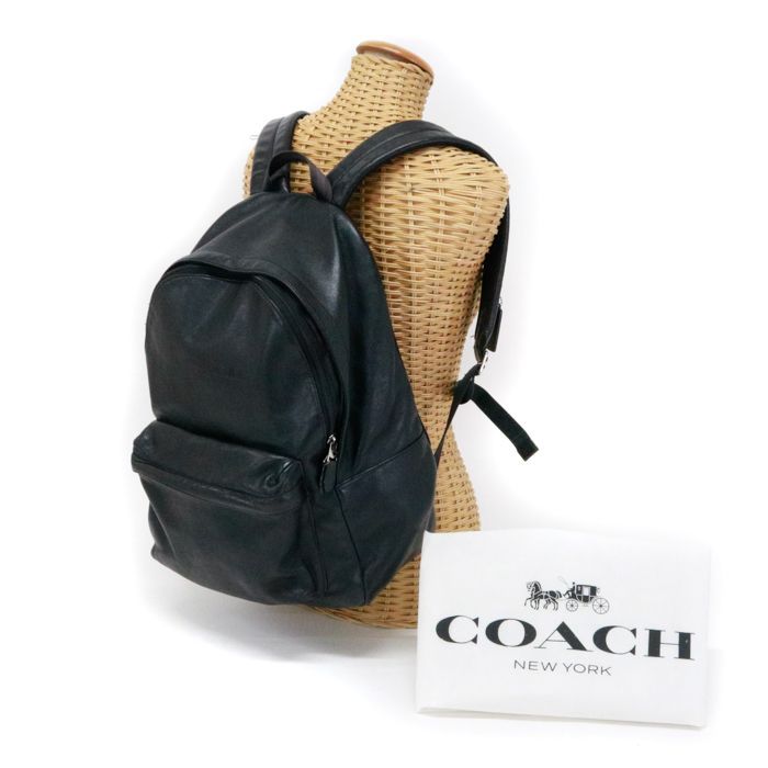 コーチ COACH チャールズ バックパック スポーツカーフ (レザー) F54786 リュック デイパック ビジネスバッグ メンズ レディース  ブラック 中古 mat11002