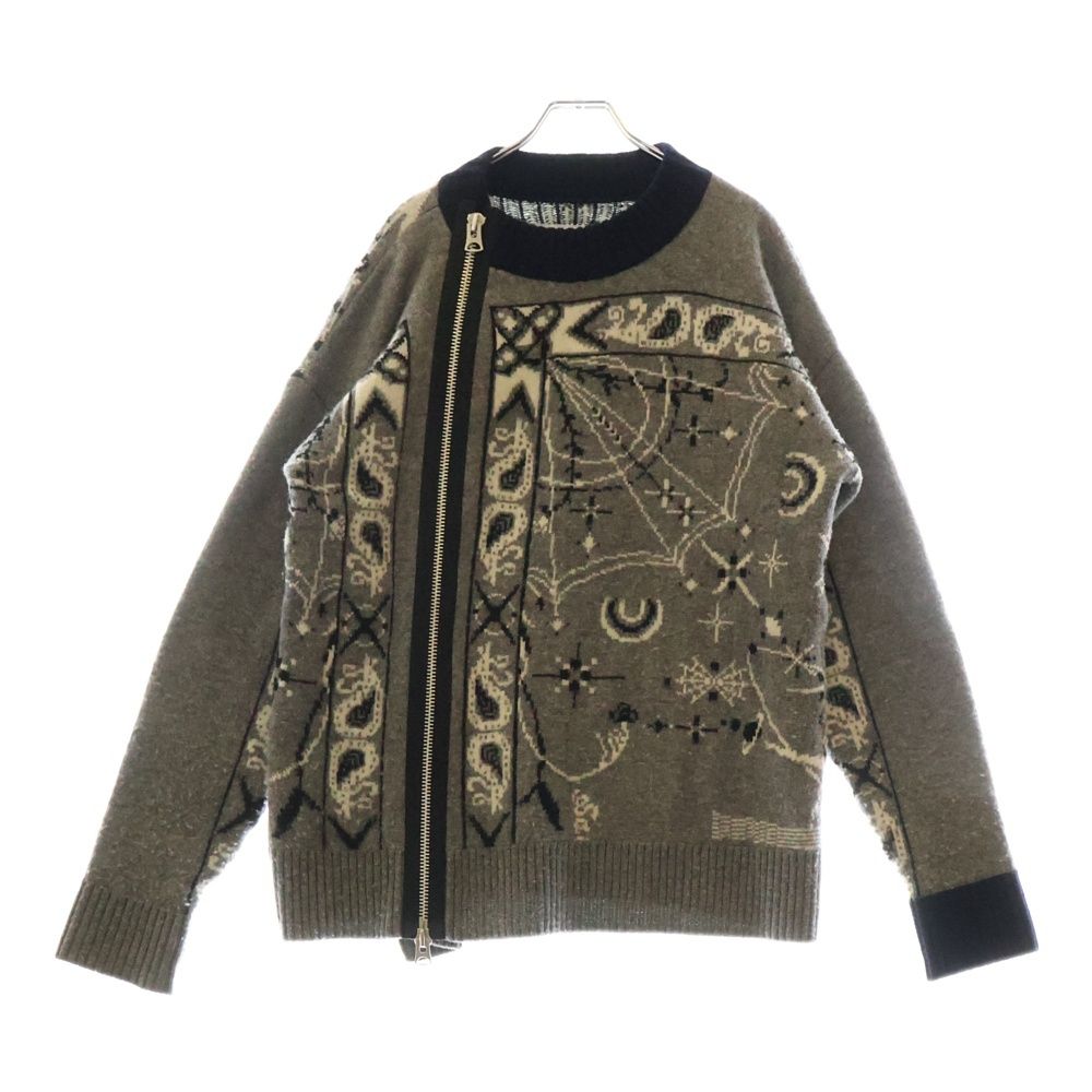 Sacai サカイ 20AW ×Dr.Woo ドクターウー ライダース ジップアップ ニットセーター グレイン 20-02341M