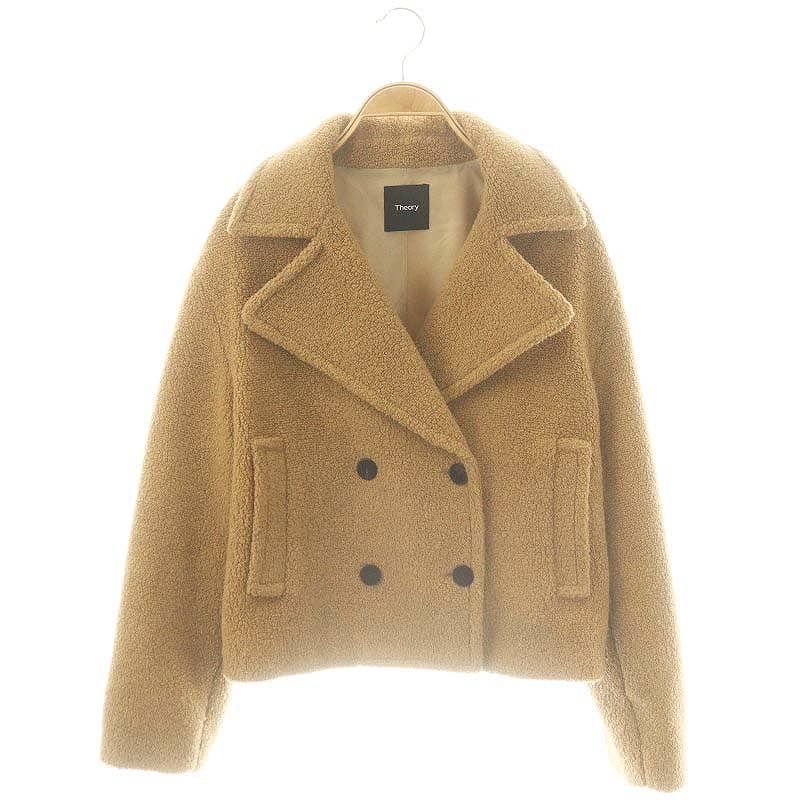 セオリー Theory TEDDY FLEECE FAUX FUR PEACOAT Pコート S 茶 ブラウン |AQ OS