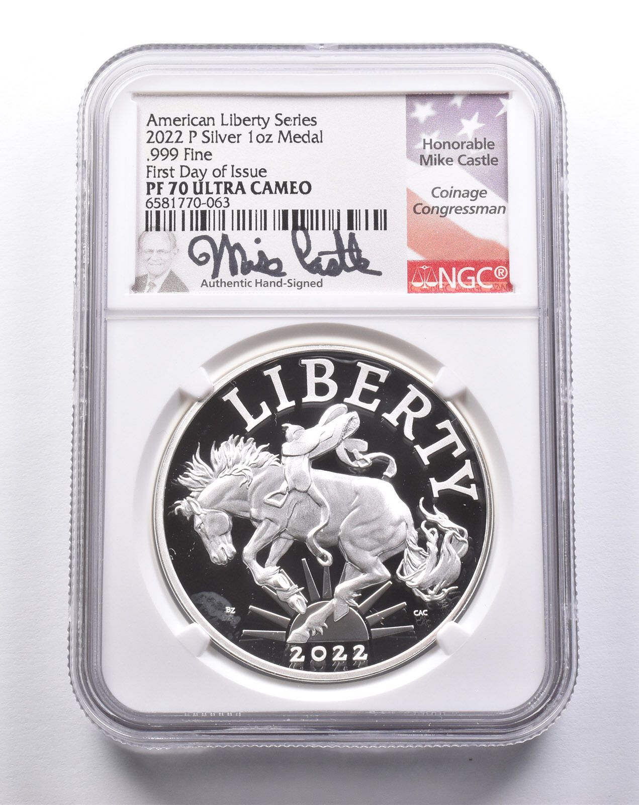 PF70 UCAM 2025P アメリカン リバティ 1オンス シルバー メダル FDOI サイン キャッスル NGC