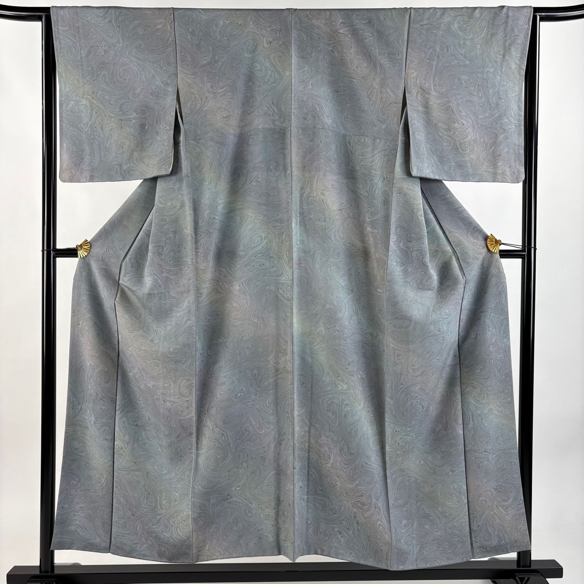 小紋 身丈154cm 裄丈64.5cm M 袷 墨流し ぼかし 青緑 正絹