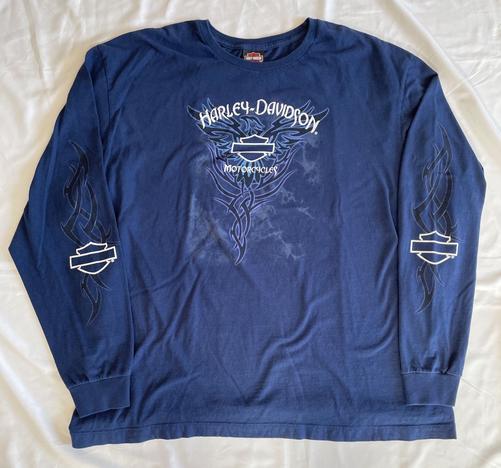 00's HARLEY DAVIDSON ブルー フレイム エンブレム Tシャツ 00's HARLEY DAVIDSON ブルー フレイム エンブレム Tシャツ