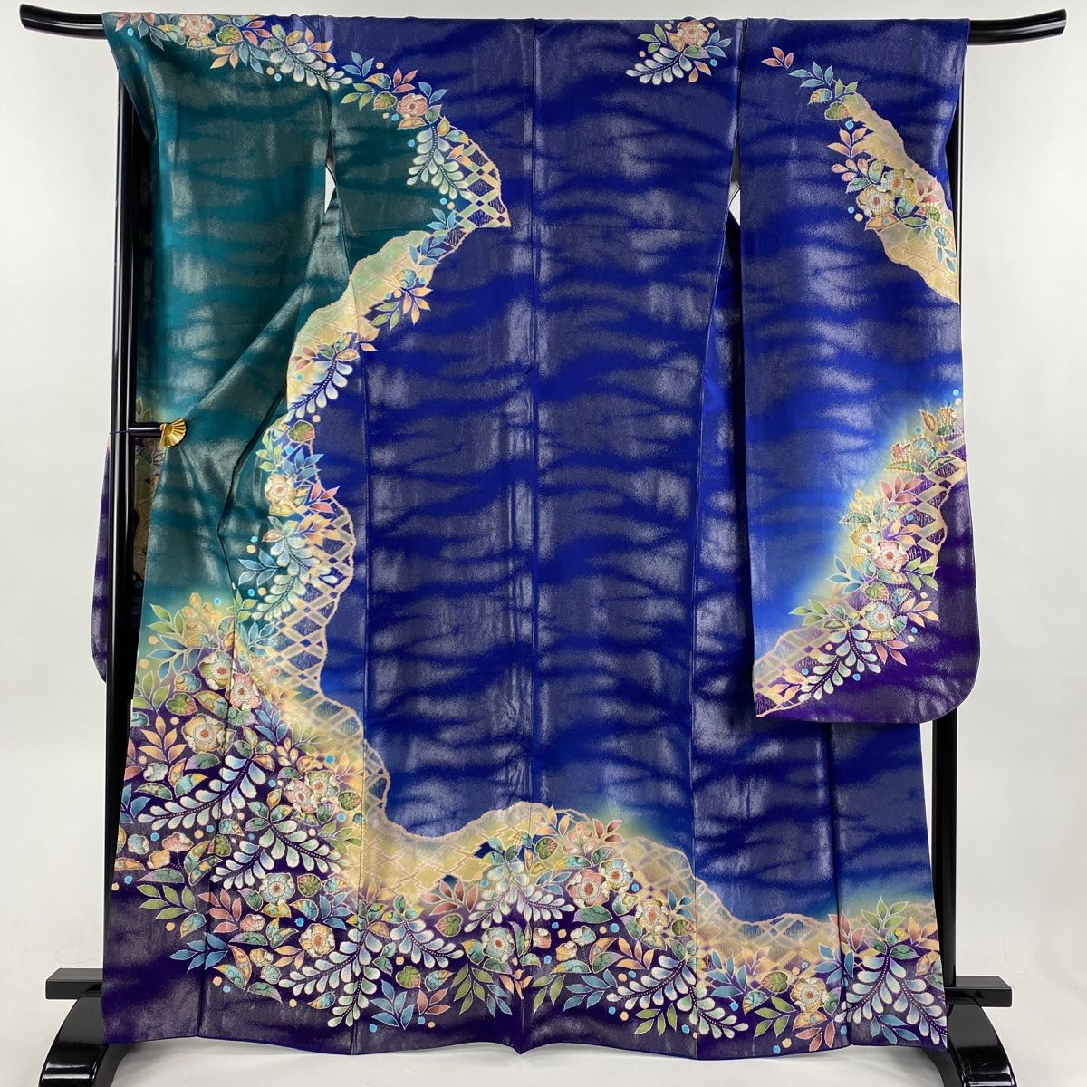 振袖 身丈167cm 裄丈68cm L 袷 翠山工房 落款 辻が花 銀通し 金彩 緑  