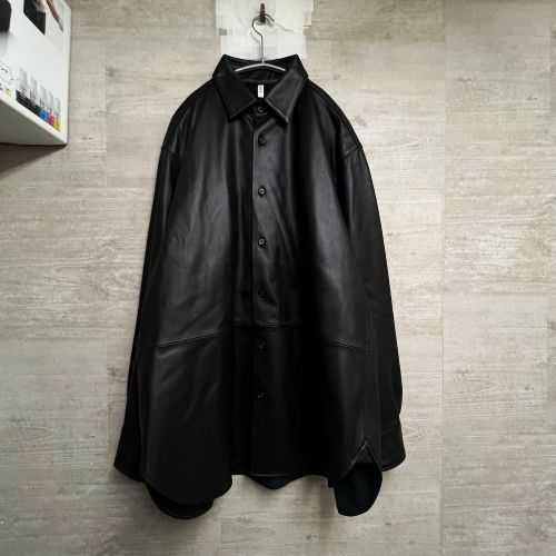 CCU シーシーユー SH-01-SHEEP NEAT REGULAR COLLAR SHIRT シープレザーシャツ ブラック size2  【中目黒B05】