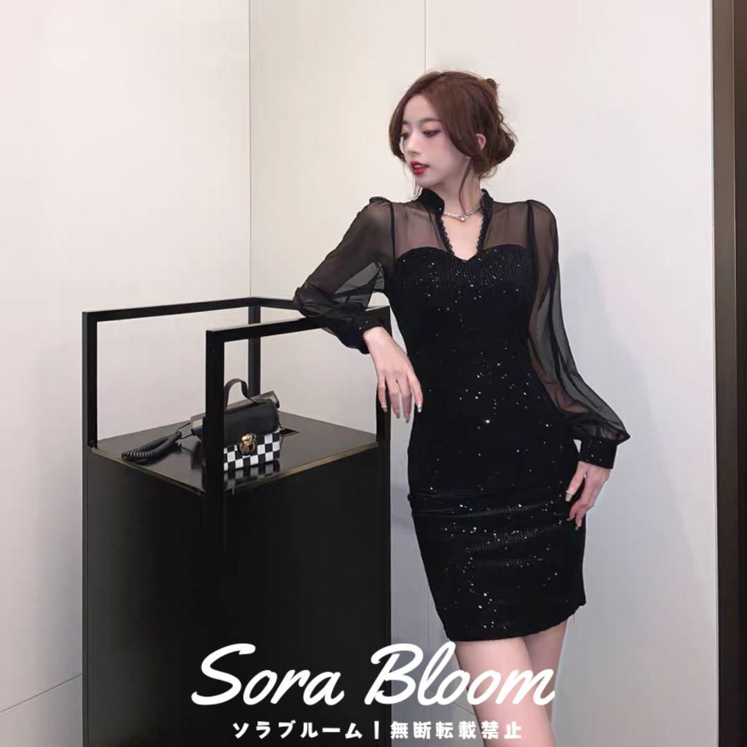 上品なラメ✨ミニドレス　結婚式 パーティー用　シンプルシフォン袖 新品未使用上品なラメ ミニドレス 結婚式 パーティー用 シンプル