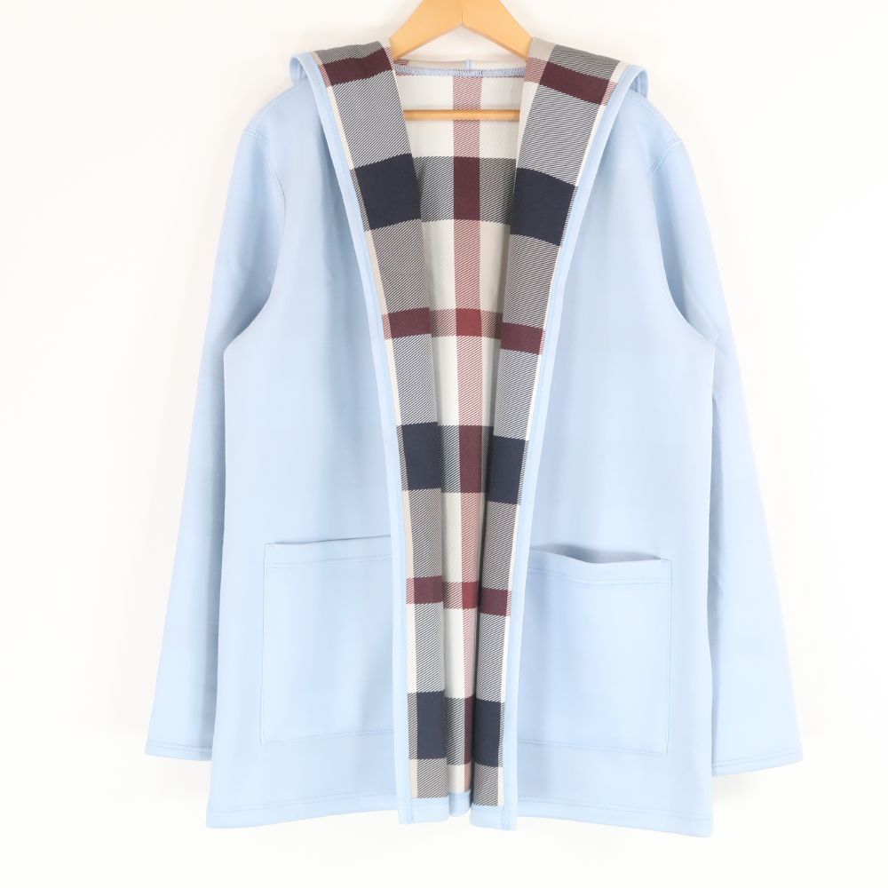 美品 BLUE LABEL CRESTBRIDGE ブルーレーベル チェックリバーシブル ミディ丈 コーディガン 38 コットン他 長袖 レディース AT1653A32 美品 BLUE LABEL CRESTBRIDGE ブルーレーベル チェック