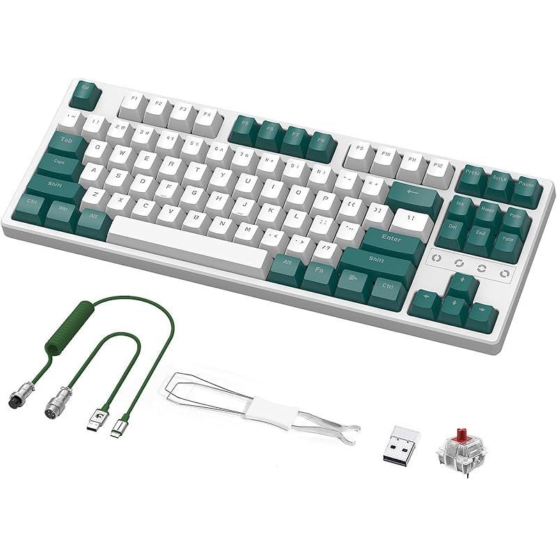 MAMBASNAKE x ZIYOU LANG K87 メカニカルゲーミングキーボード コイルケーブルセット 87キー無衝突 コンパクト 三つ接続モードBluetooth5.0/2.4Ghz/Type-C ホットスワップ可能 EVA吸音PCB リズム RG 0