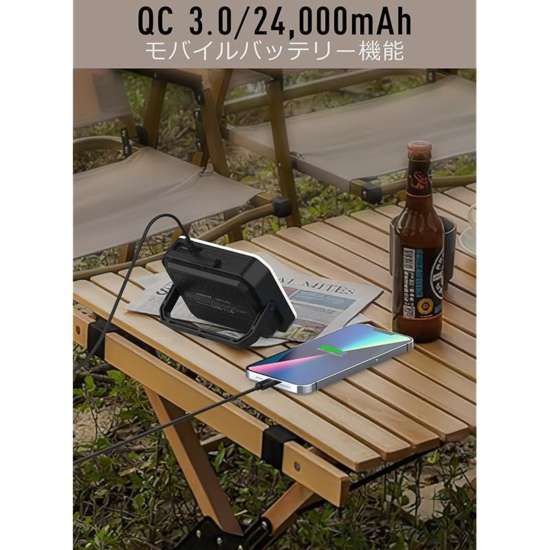 24 000mAh大容量 1800lm 防災グッズ LEDランタン キャンプライト 22.5W高速充電対応 4色調光 SOS IP65防水 電気量輝度数字表示 三脚取付可 明るさ記憶機能 BLACK