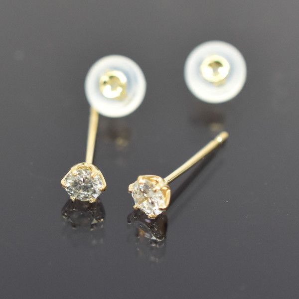 K18 18金 k18ピアス イエローゴールドピアス レディース シンプル6本爪