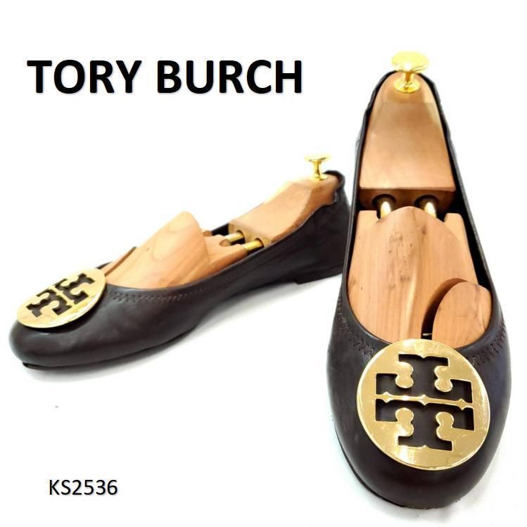 【美品】トリーバーチ　黒 レザー フラットシューズ ゴールド金具 トリーバーチ フラットシューズ T字 金具 ブラック US8.5 本革