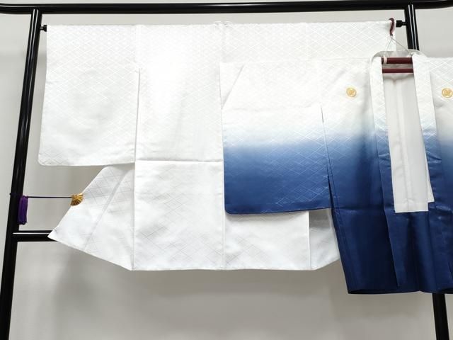 平和屋着物 上 男性 袴下着物 紋付き羽織セット 菱地紋 白地 洗える着物 CYAA3482s5