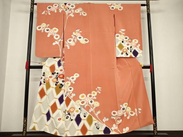 平和屋着物○アンティーク 大正ロマン 駒刺繍 花籬文 金糸 金彩 正絹