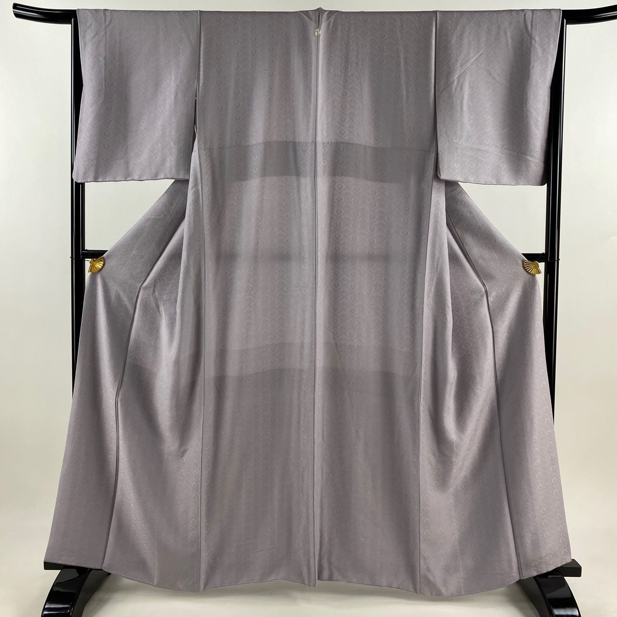 色無地 身丈161.5cm 裄丈64.5cm M 袷 地紋 灰紫 正絹 秀品 一つ紋