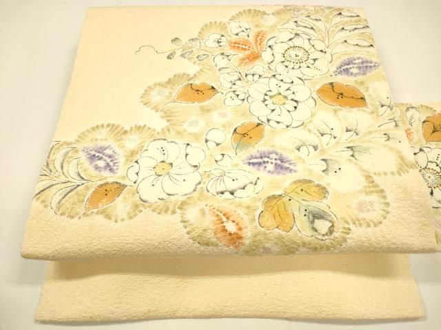 平和屋着物●九寸名古屋帯 作家物 手描き 辻が花 正絹 DAAY8216cm