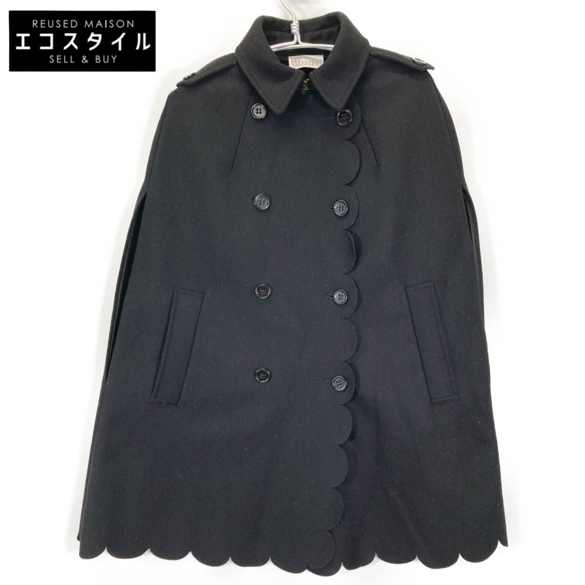 RED VALENTINO レッドヴァレンチノ ﾌﾞﾗｯｸ ｳｪｰﾌﾞｶｯﾄ ﾀﾞﾌﾞﾙﾌﾞﾚｽﾄﾎﾟﾝﾁｮｺｰﾄ 38