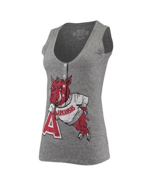 送料無料 オリジナル レトロ ブランド レディース タンクトップ トップス Women s Heathered Gray Arkansas Razorbacks Relaxed Henley Tri-Blend V-Neck Logo Tank Top H VIDAFM_ORG