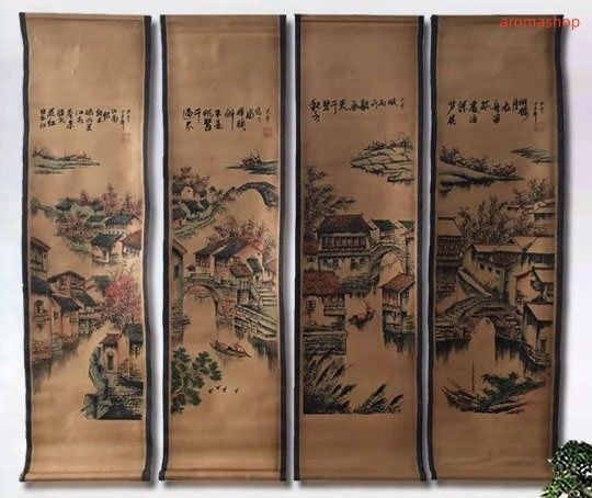 中国書画 四條屏 四条屏絵 山水画 掛軸 掛絵 中堂画 掛け軸 書画立軸 中国美術 巻き物 中国美術品 巻物 収蔵品 コレクション