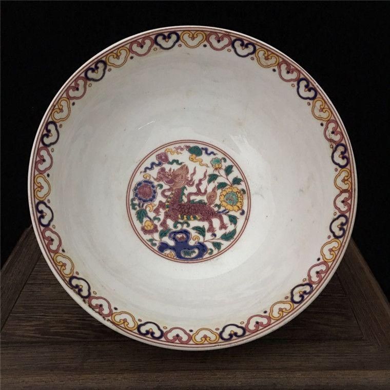 五彩麒麟碗 景徳鎮 陶磁器 装飾品 現代工芸品 美術品 置物 五彩麒麟碗 景徳鎮 陶磁器 装飾品 現代工芸品 美術品 置物