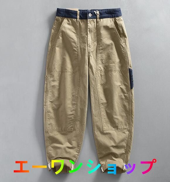【新品】カーゴパンツ チノパン メンズ＊ワークパンツ 切替 カジュアル ボトムス 作業ズボン アウトドア カーキ W29~W38