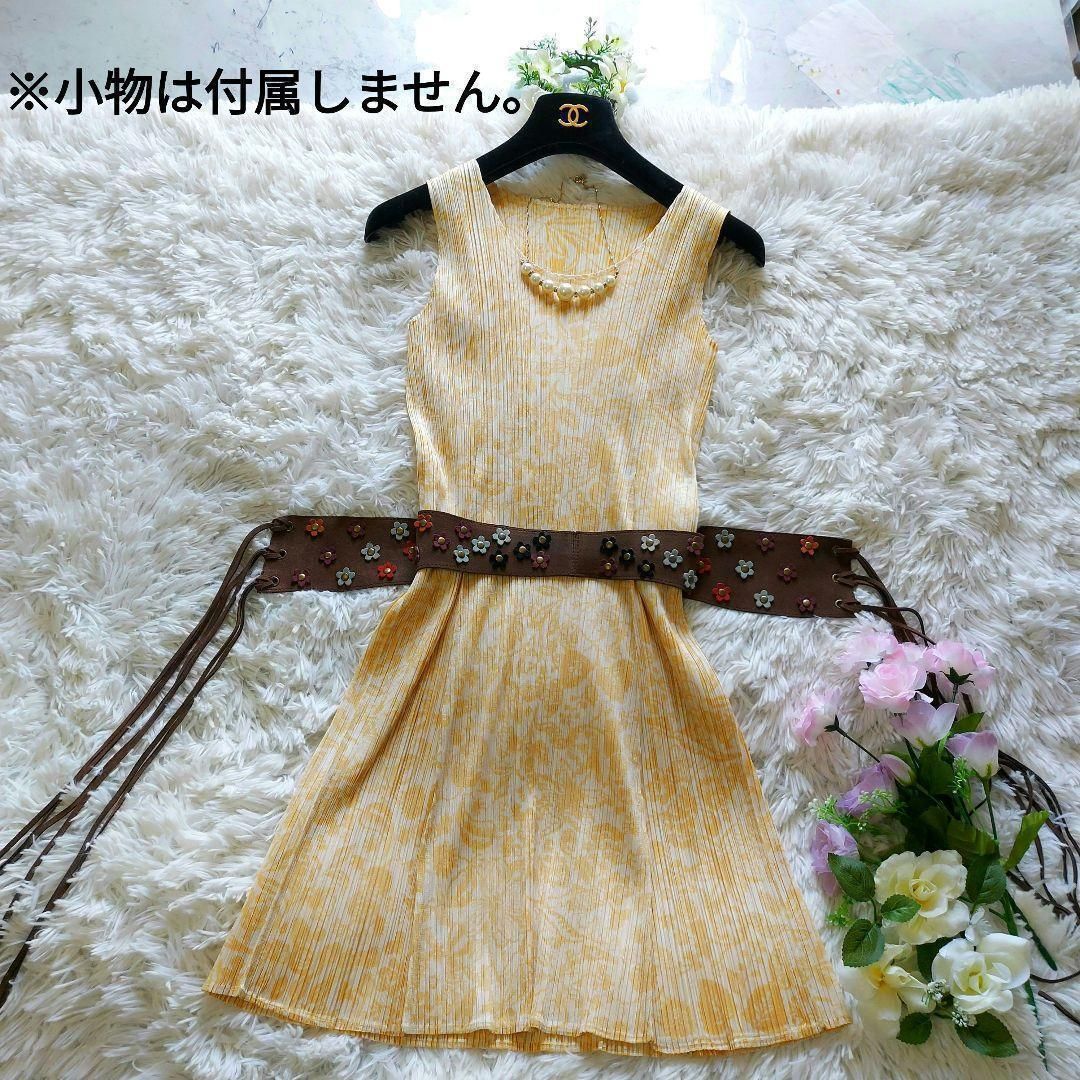 プリーツプリーズ ワンピース チュニック 総柄 花柄 ボタニカル柄 ノースリーブ